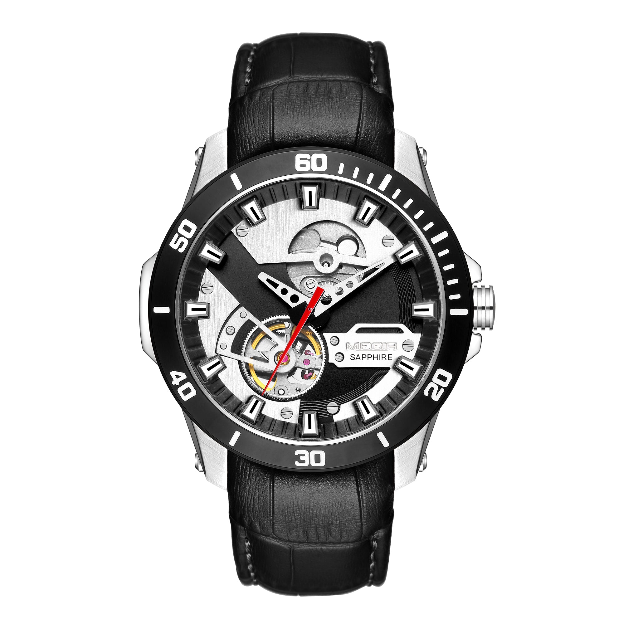 MEGIR Fashion Leather Watches for Men Sapphire Stainless Steel Automatic Mechanical Watch Sports Clock Montre Homme 62069-4