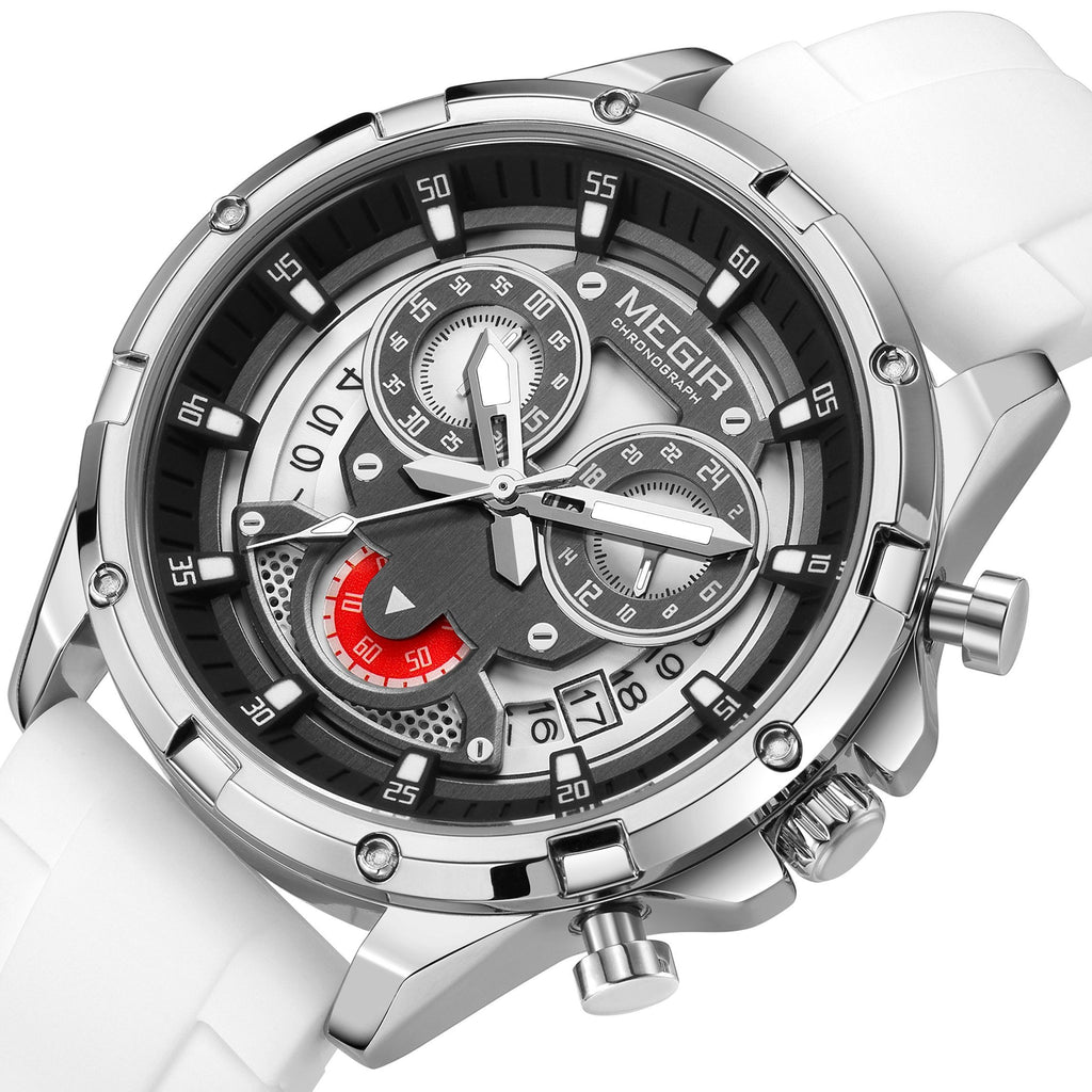 MEGIR Men's Sport Watches Silicone Strap Military Quartz Chronograph Waterproof Luminous Wristwatch 24-hour Auto Date Reloj Hombre 2248-12
