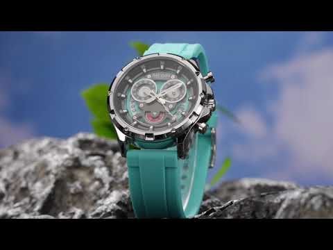 MEGIR Men's Sport Watches Silicone Strap Military Quartz Chronograph Waterproof Luminous Wristwatch 24-hour Auto Date Reloj Hombre 2248-15