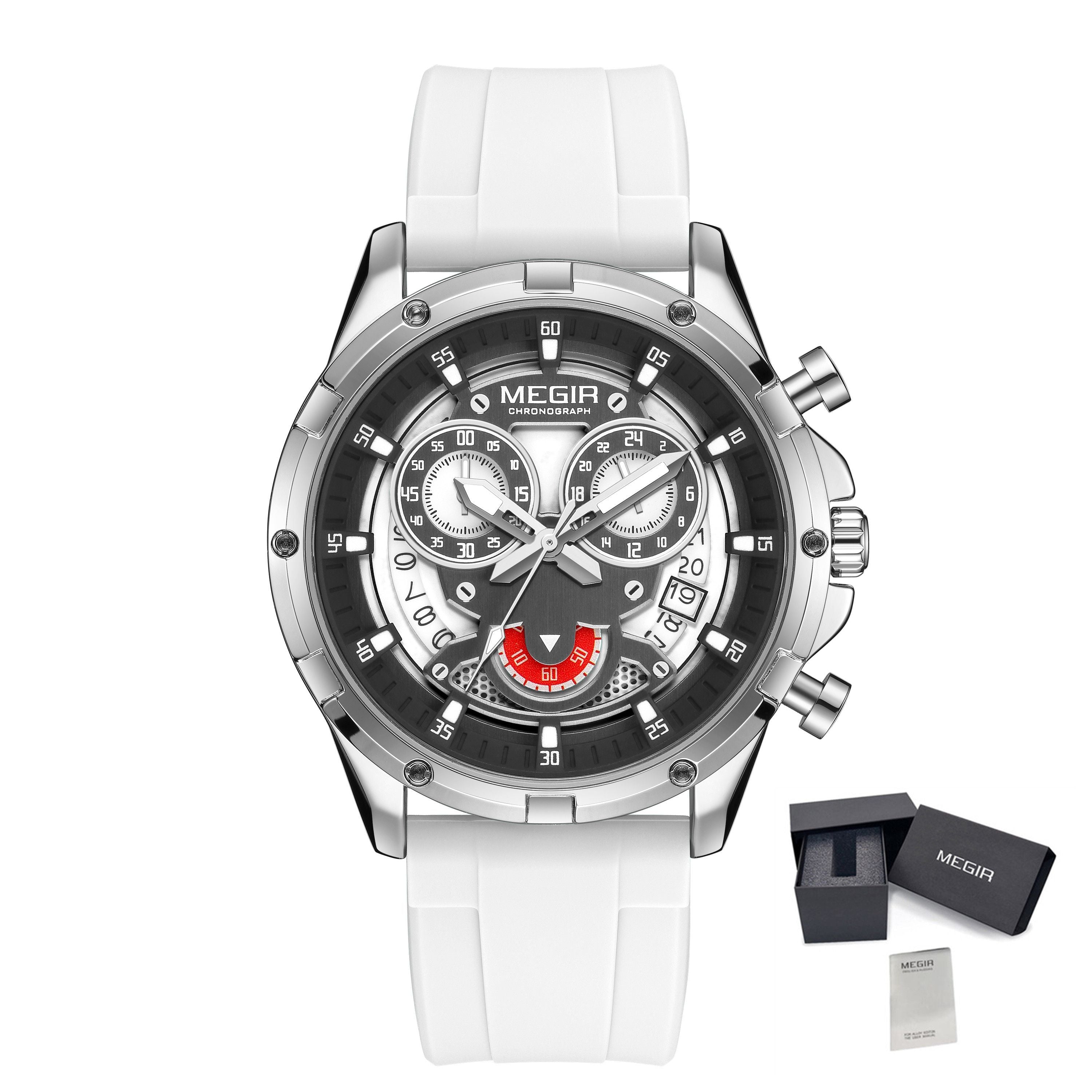MEGIR Men's Sport Watches Silicone Strap Military Quartz Chronograph Waterproof Luminous Wristwatch 24-hour Auto Date Reloj Hombre 2248-18