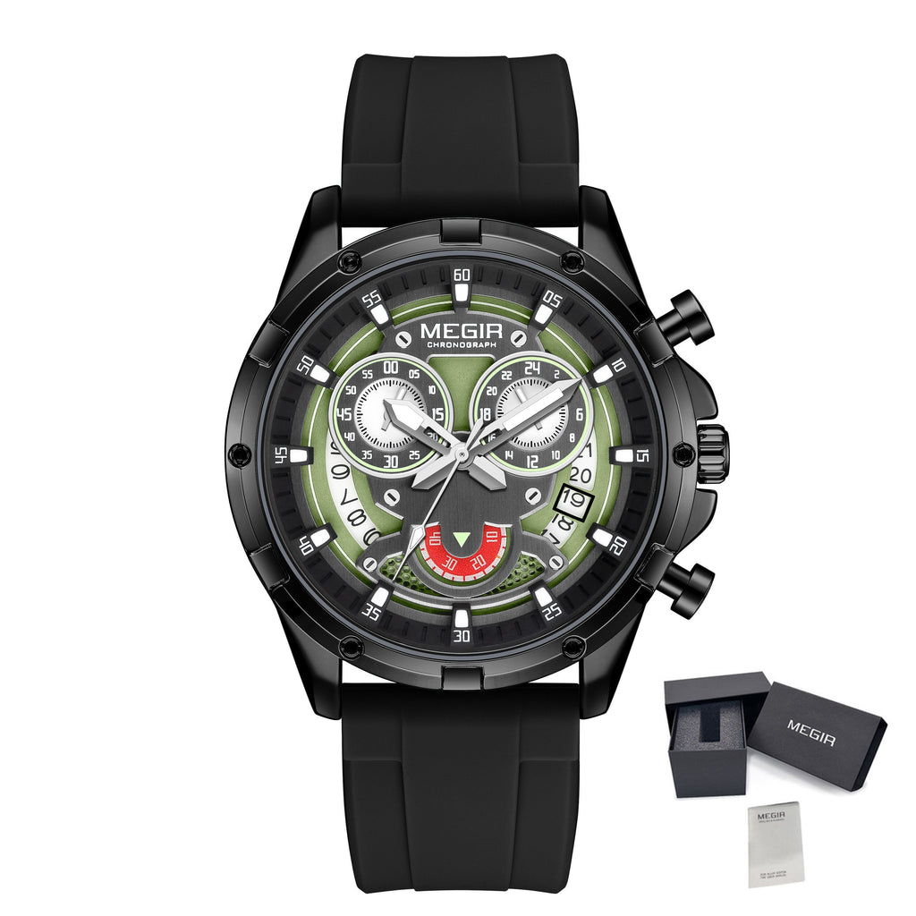 MEGIR Men's Sport Watches Silicone Strap Military Quartz Chronograph Waterproof Luminous Wristwatch 24-hour Auto Date Reloj Hombre 2248-16
