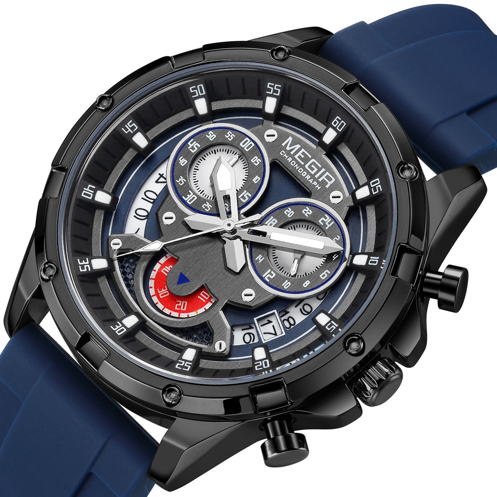 MEGIR Men's Sport Watches Silicone Strap Military Quartz Chronograph Waterproof Luminous Wristwatch 24-hour Auto Date Reloj Hombre 2248-14