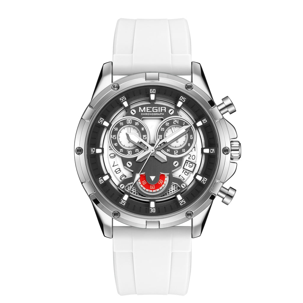 MEGIR Men's Sport Watches Silicone Strap Military Quartz Chronograph Waterproof Luminous Wristwatch 24-hour Auto Date Reloj Hombre 2248-11