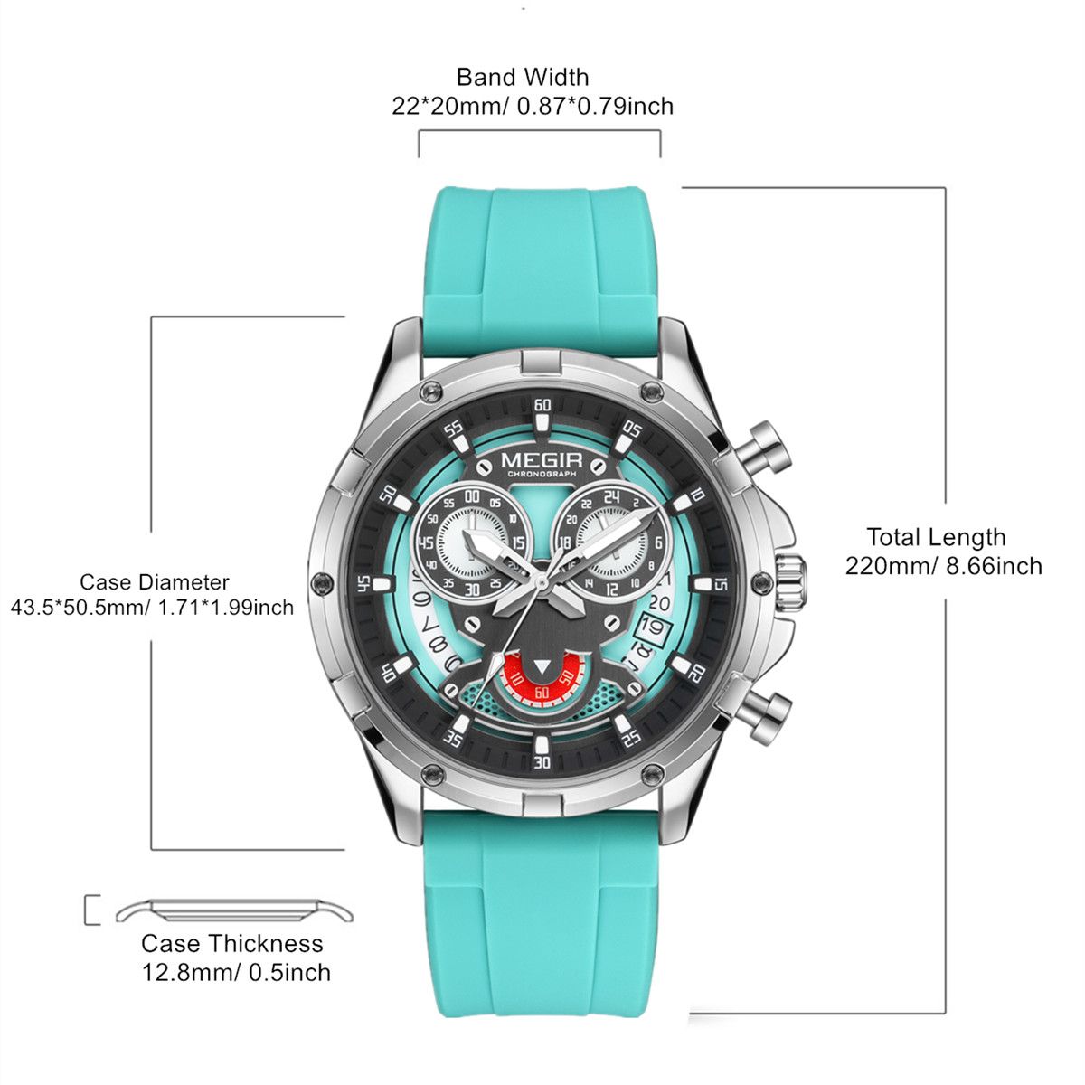 MEGIR Men's Sport Watches Silicone Strap Military Quartz Chronograph Waterproof Luminous Wristwatch 24-hour Auto Date Reloj Hombre 2248-9