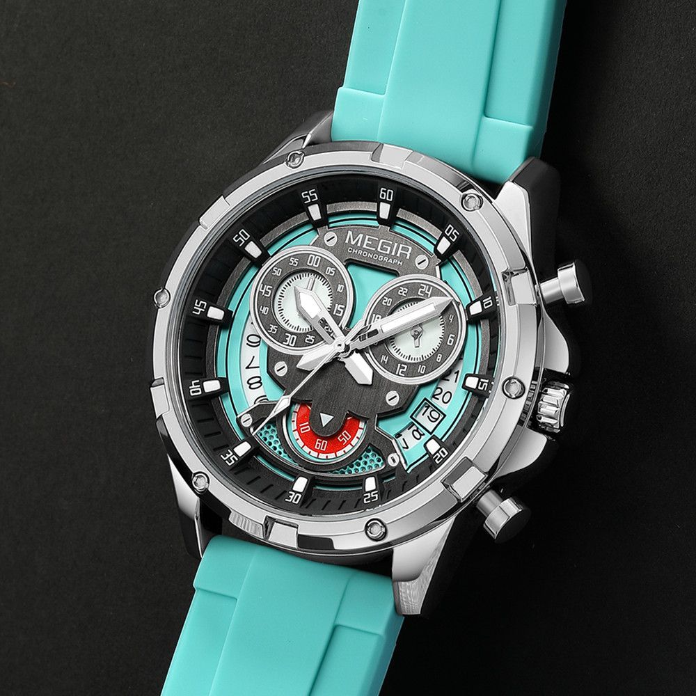 MEGIR Men's Sport Watches Silicone Strap Military Quartz Chronograph Waterproof Luminous Wristwatch 24-hour Auto Date Reloj Hombre 2248-5