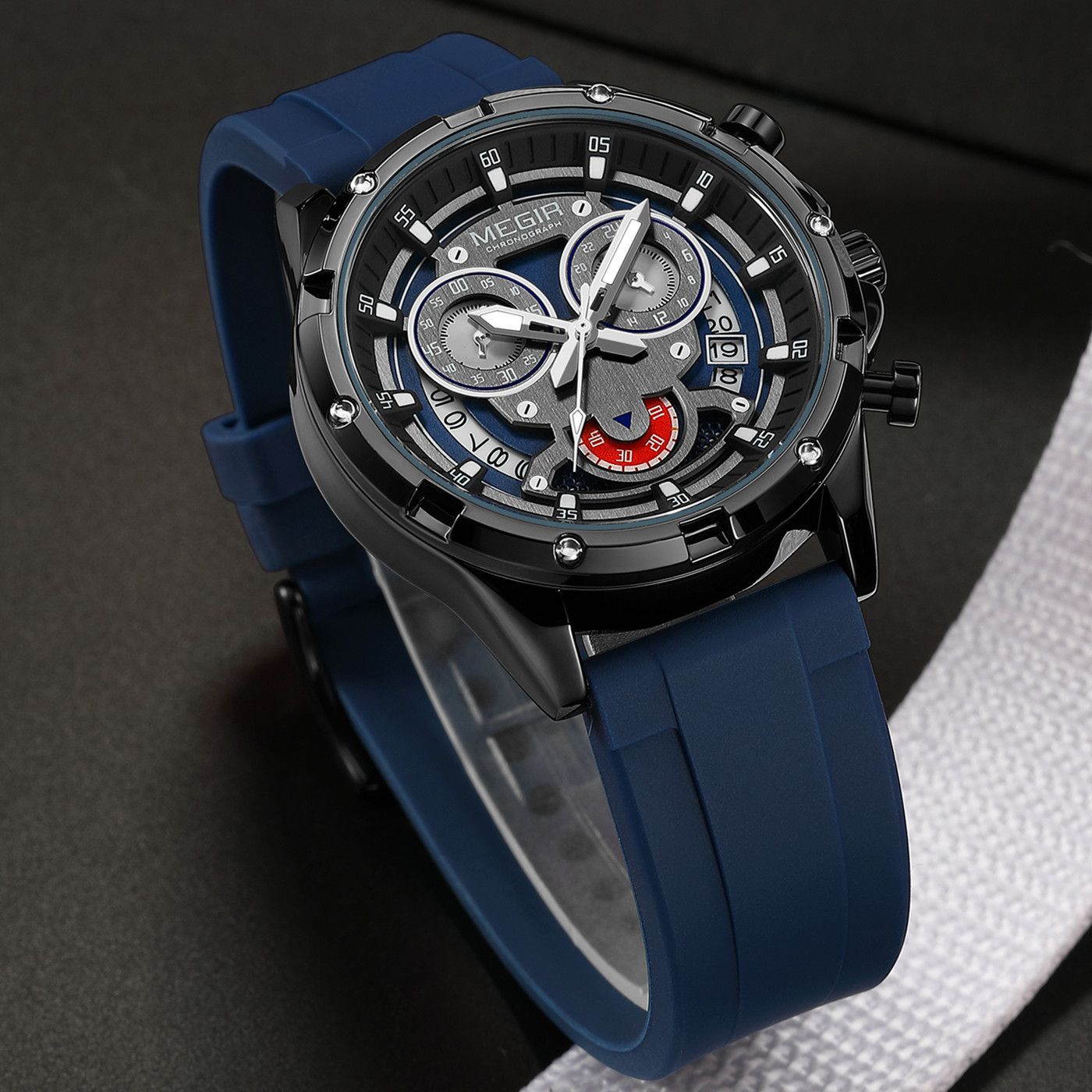 MEGIR Men's Sport Watches Silicone Strap Military Quartz Chronograph Waterproof Luminous Wristwatch 24-hour Auto Date Reloj Hombre 2248-4