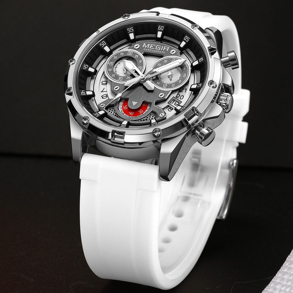 MEGIR Men's Sport Watches Silicone Strap Military Quartz Chronograph Waterproof Luminous Wristwatch 24-hour Auto Date Reloj Hombre 2248-3