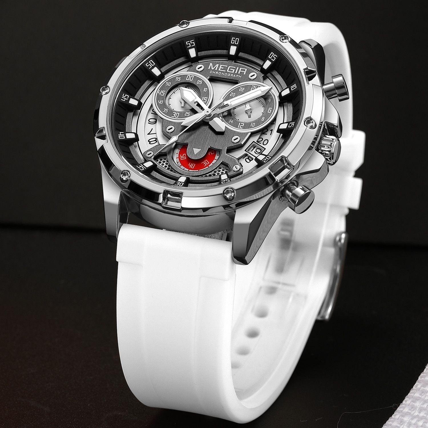 MEGIR Men's Sport Watches Silicone Strap Military Quartz Chronograph Waterproof Luminous Wristwatch 24-hour Auto Date Reloj Hombre 2248-3