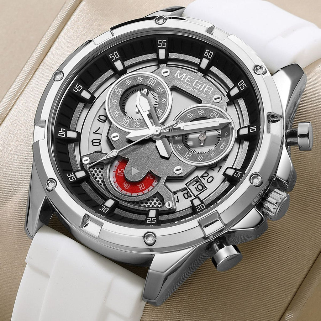 MEGIR Men's Sport Watches Silicone Strap Military Quartz Chronograph Waterproof Luminous Wristwatch 24-hour Auto Date Reloj Hombre 2248-1