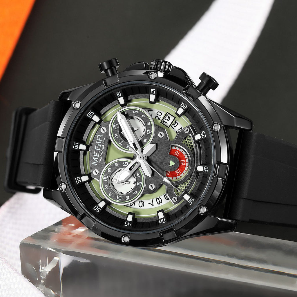 MEGIR Men's Sport Watches Silicone Strap Military Quartz Chronograph Waterproof Luminous Wristwatch 24-hour Auto Date Reloj Hombre 2248-6