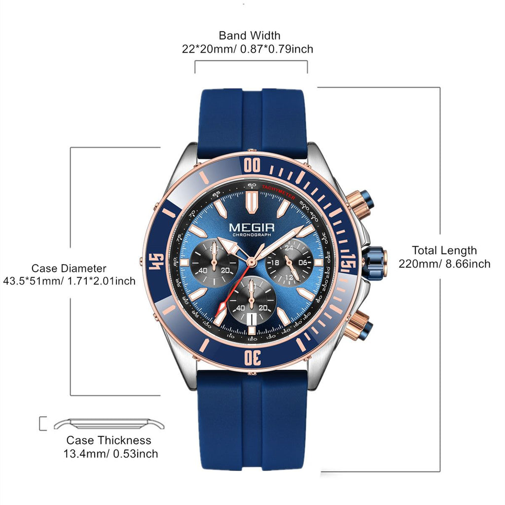 MEGIR Men Watch with Chronograph Fashion Quartz Military Waterproof Calendar Business Casual Wristwatches Clock Montre Homme 2226-5