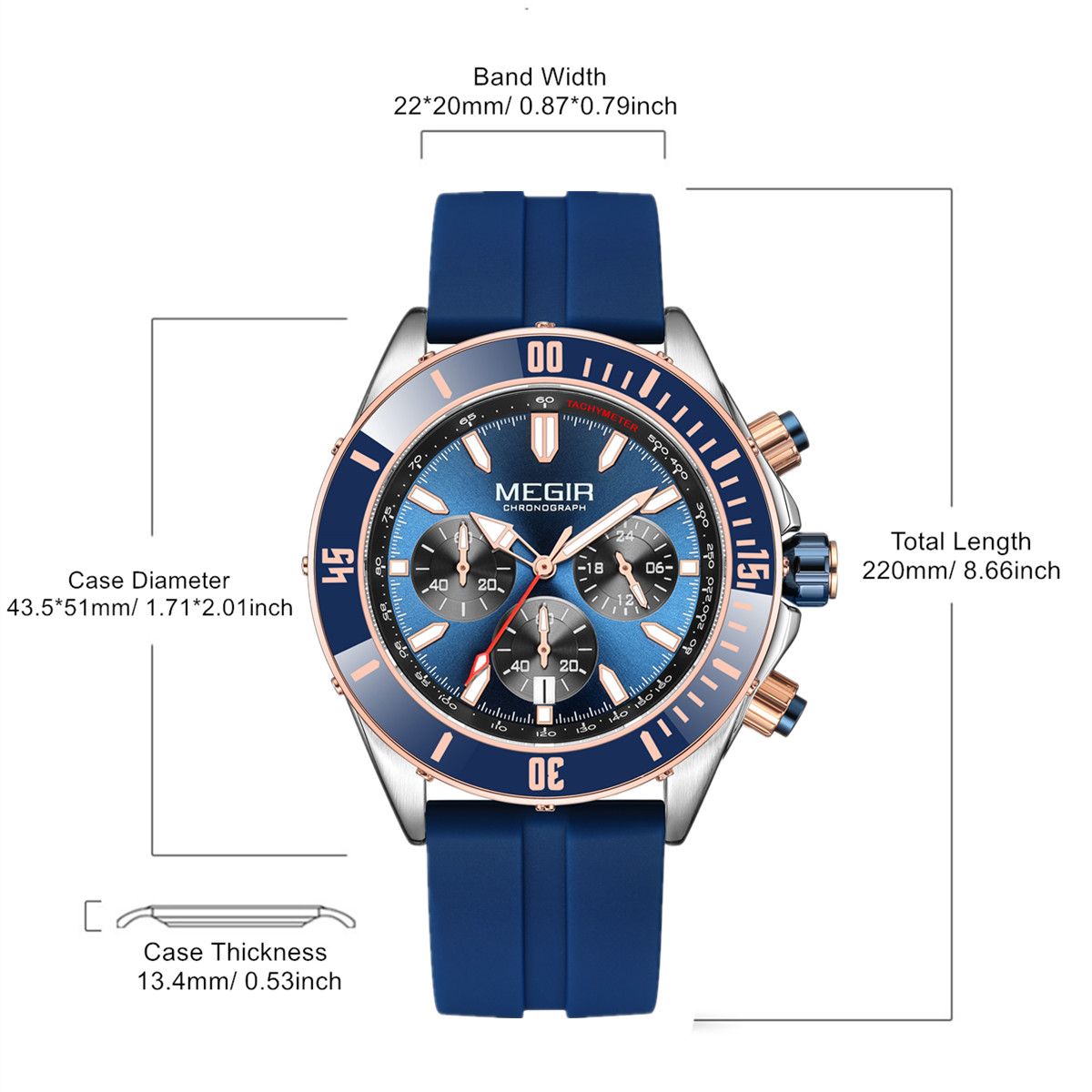 MEGIR Men Watch with Chronograph Fashion Quartz Military Waterproof Calendar Business Casual Wristwatches Clock Montre Homme 2226-5