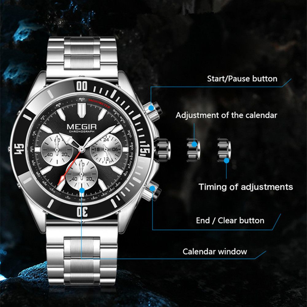 MEGIR Men Watch with Chronograph Fashion Quartz Military Waterproof Calendar Business Casual Wristwatches Clock Montre Homme 2226-7